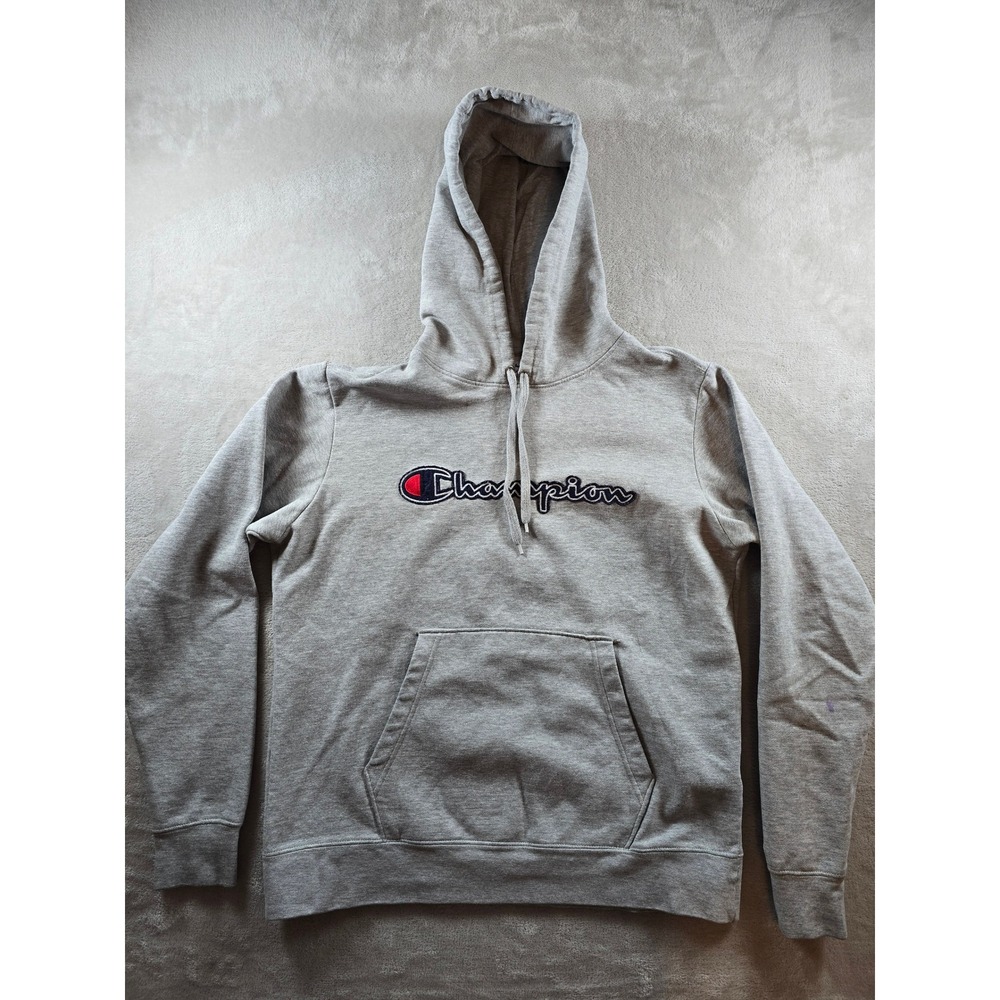 Champion Hoodie Sweatshirt Mens M Gray Fleece Athleisure Spell Out *Read